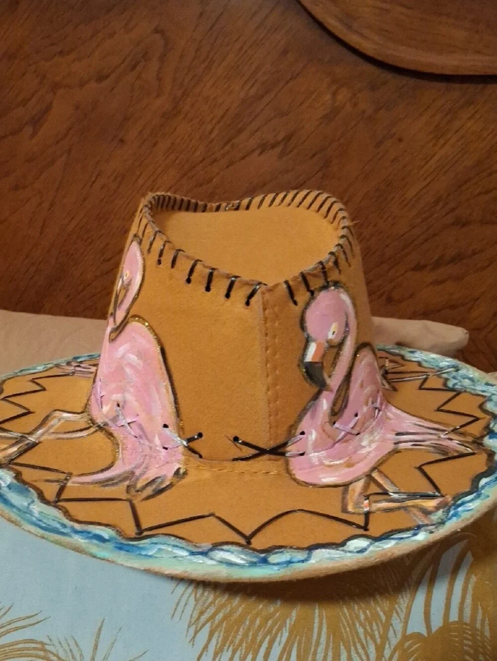 Hand-Painted Flamingo Western Hat in Tan and Pink